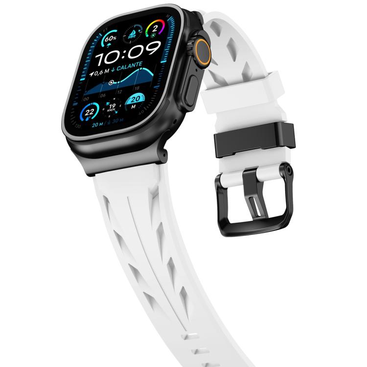 Schwarzes Silikon-Armband mit Dornschließe, passend für Apple Watch 46 mm / 49 mm / 45 mm / 44 mm und 42 mm / 41 mm / 40 mm / 38 mm
