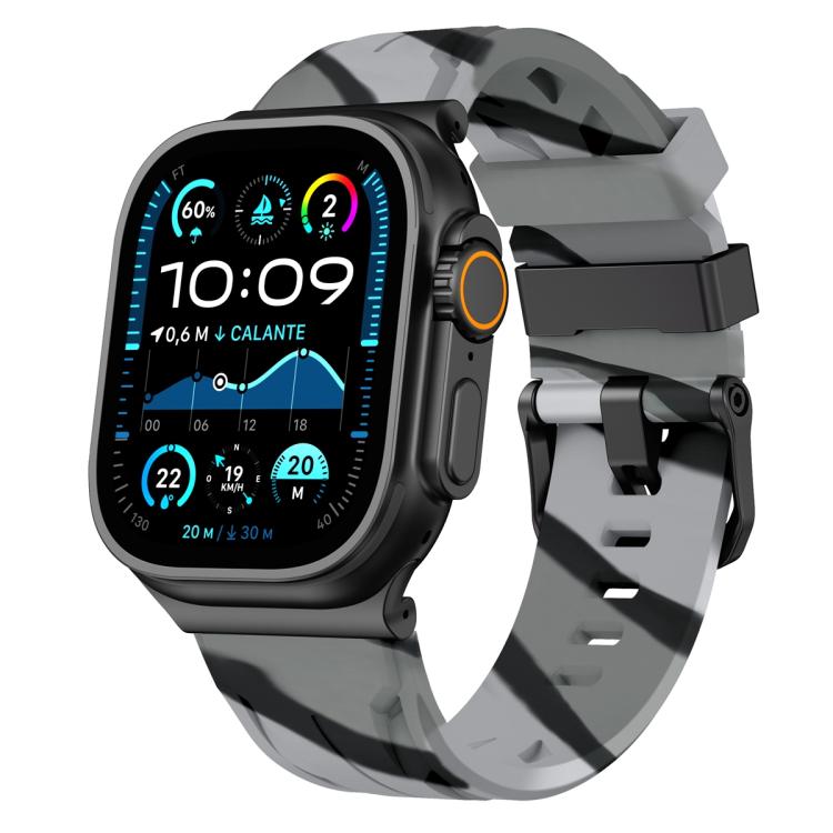 Schwarzes Silikon-Armband mit Dornschließe, passend für Apple Watch 46 mm / 49 mm / 45 mm / 44 mm und 42 mm / 41 mm / 40 mm / 38 mm
