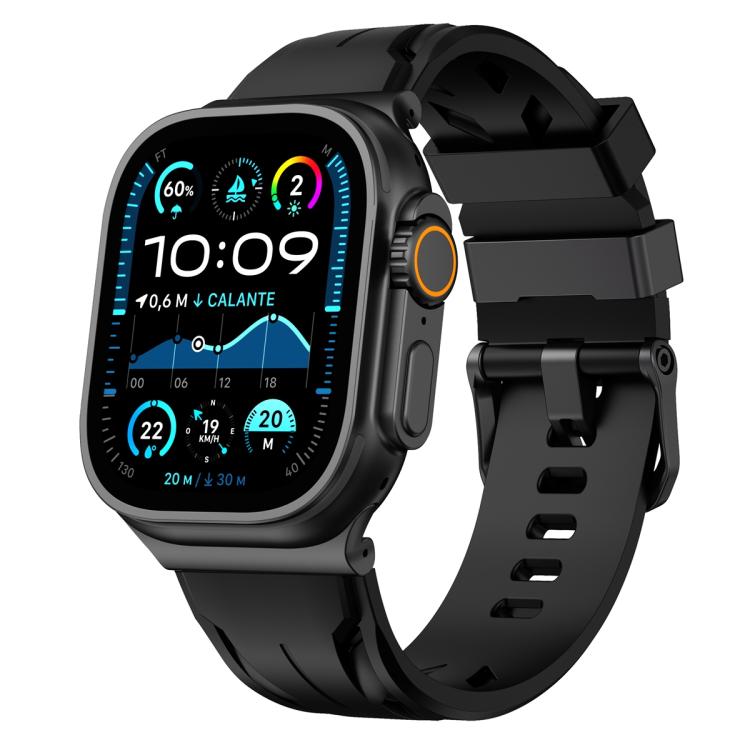 Schwarzes Silikon-Armband mit Dornschließe, passend für Apple Watch 46 mm / 49 mm / 45 mm / 44 mm und 42 mm / 41 mm / 40 mm / 38 mm