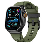 Schwarzes Silikon-Armband mit Dornschließe, passend für Apple Watch 46 mm / 49 mm / 45 mm / 44 mm und 42 mm / 41 mm / 40 mm / 38 mm