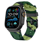Schwarzes Silikon-Armband mit Dornschließe, passend für Apple Watch 46 mm / 49 mm / 45 mm / 44 mm und 42 mm / 41 mm / 40 mm / 38 mm