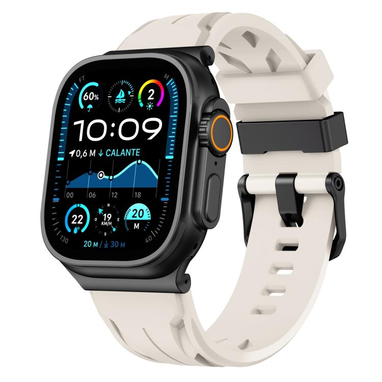 Schwarzes Silikon-Armband mit Dornschließe, passend für Apple Watch 46 mm / 49 mm / 45 mm / 44 mm und 42 mm / 41 mm / 40 mm / 38 mm