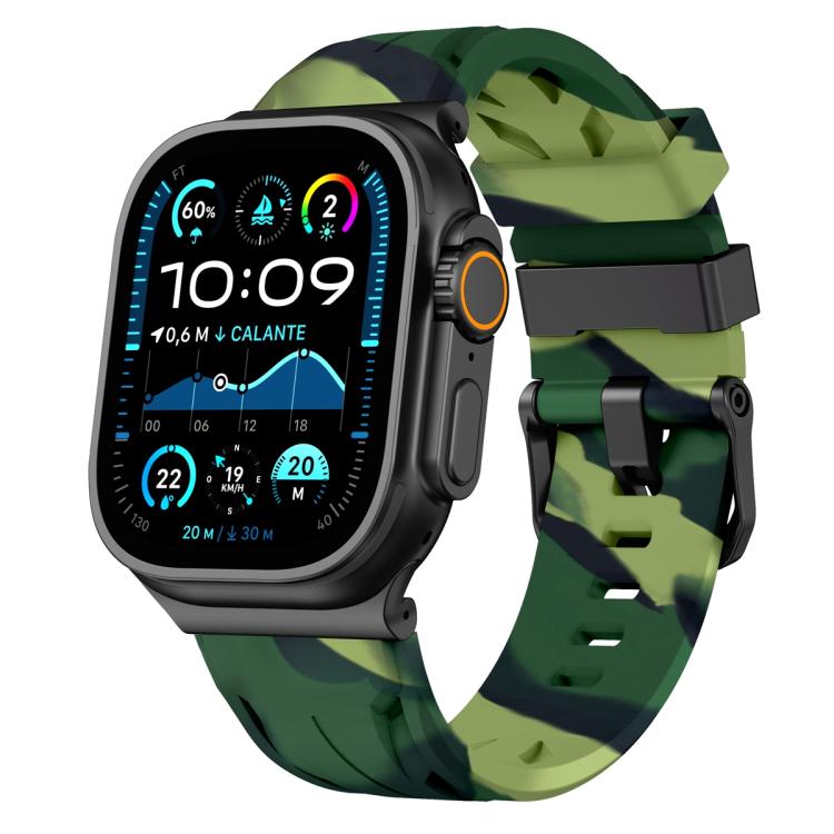 Schwarzes Silikon-Armband mit Dornschließe, passend für Apple Watch 46 mm / 49 mm / 45 mm / 44 mm und 42 mm / 41 mm / 40 mm / 38 mm