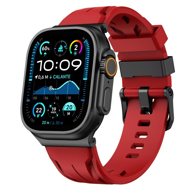 Schwarzes Silikon-Armband mit Dornschließe, passend für Apple Watch 46 mm / 49 mm / 45 mm / 44 mm und 42 mm / 41 mm / 40 mm / 38 mm
