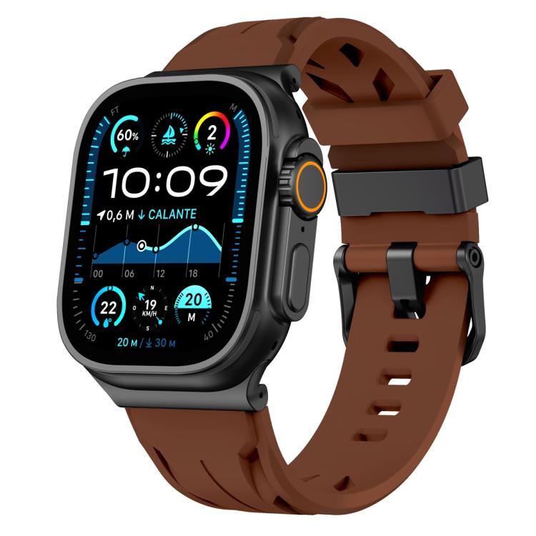 Schwarzes Silikon-Armband mit Dornschließe, passend für Apple Watch 46 mm / 49 mm / 45 mm / 44 mm und 42 mm / 41 mm / 40 mm / 38 mm