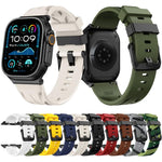 Schwarzes Silikon-Armband mit Dornschließe, passend für Apple Watch 46 mm / 49 mm / 45 mm / 44 mm und 42 mm / 41 mm / 40 mm / 38 mm