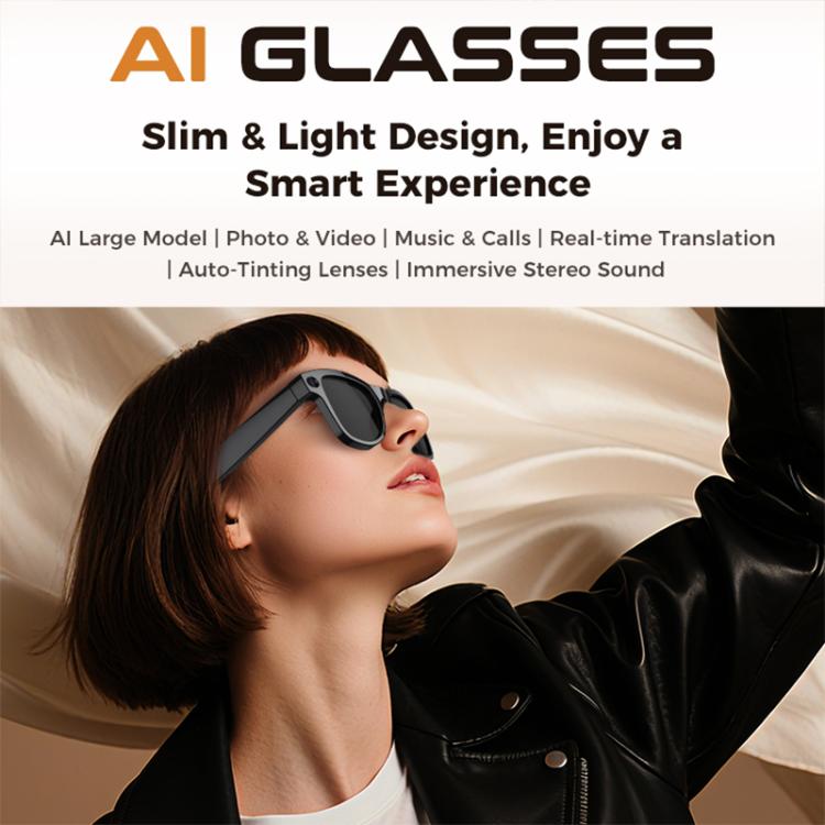 M02 Ultra 8MP Camera AI Smart Glasses Photochromic Lenses, with Black Charging Case, with Brown Charging Case