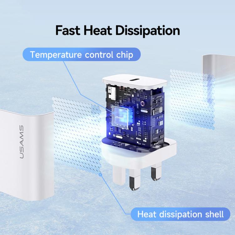 USAMS CC227 T65 PD20W USB-C / Type-C Single Port Fast Charger, UK Plug, CC227
