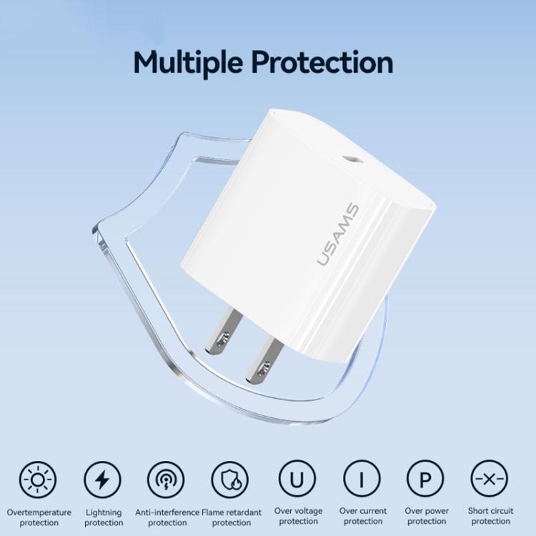 شاحن سريع USB-C / Type-C منفذ واحد USAMS CC228 T65 PD20W، قابس الولايات المتحدة، CC228