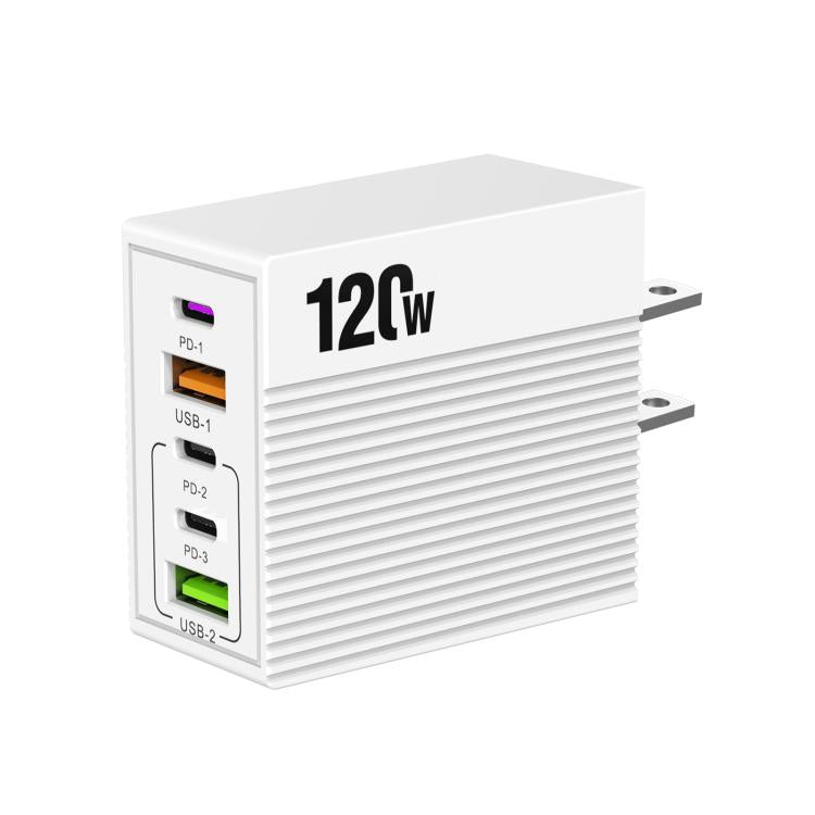 شاحن متعدد المنافذ ADC-F007 بقوة 120 واط مع 3 منافذ Type-C ومنفذين USB، قابس أمريكي، قابس أوروبي، قابس بريطاني