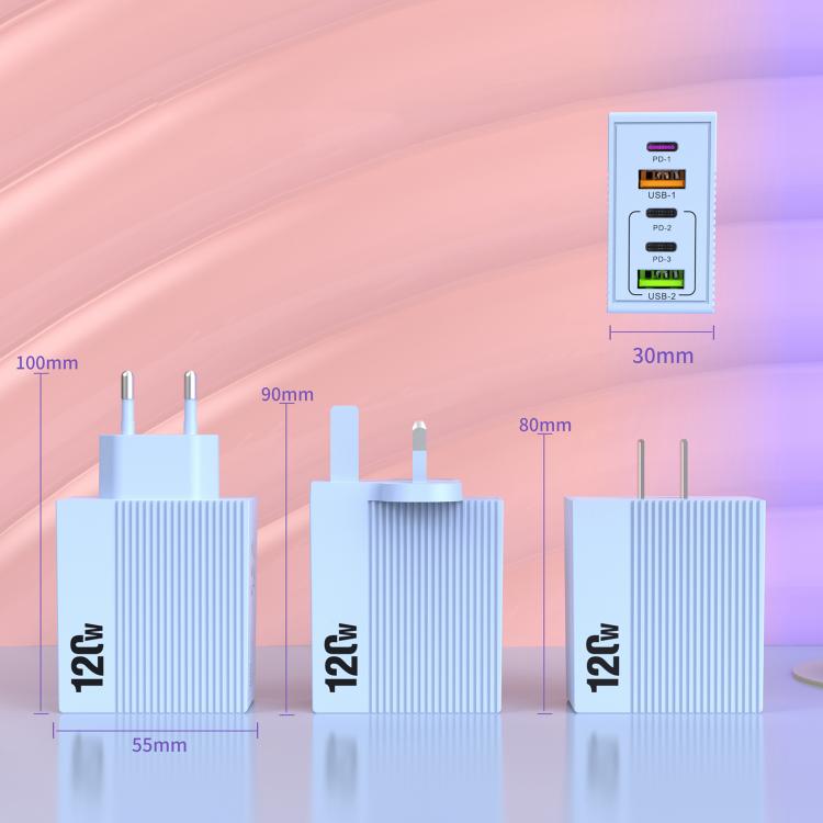 شاحن متعدد المنافذ ADC-F007 بقوة 120 واط مع 3 منافذ Type-C ومنفذين USB، قابس أمريكي، قابس أوروبي، قابس بريطاني
