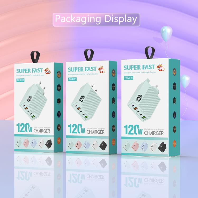 شاحن متعدد المنافذ ADC-F007 بقوة 120 واط مع 3 منافذ Type-C ومنفذين USB، قابس أمريكي، قابس أوروبي، قابس بريطاني