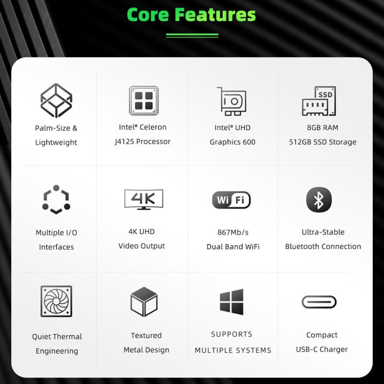 GMK NucBox Windows 10 System Mini PC, Intel Celeron J4125 Quad Core 64bit 14nm 2GHz-2.7GHz, Support WiFi & Bluetooth & RJ45,, 8GB+128GB,EU Plug