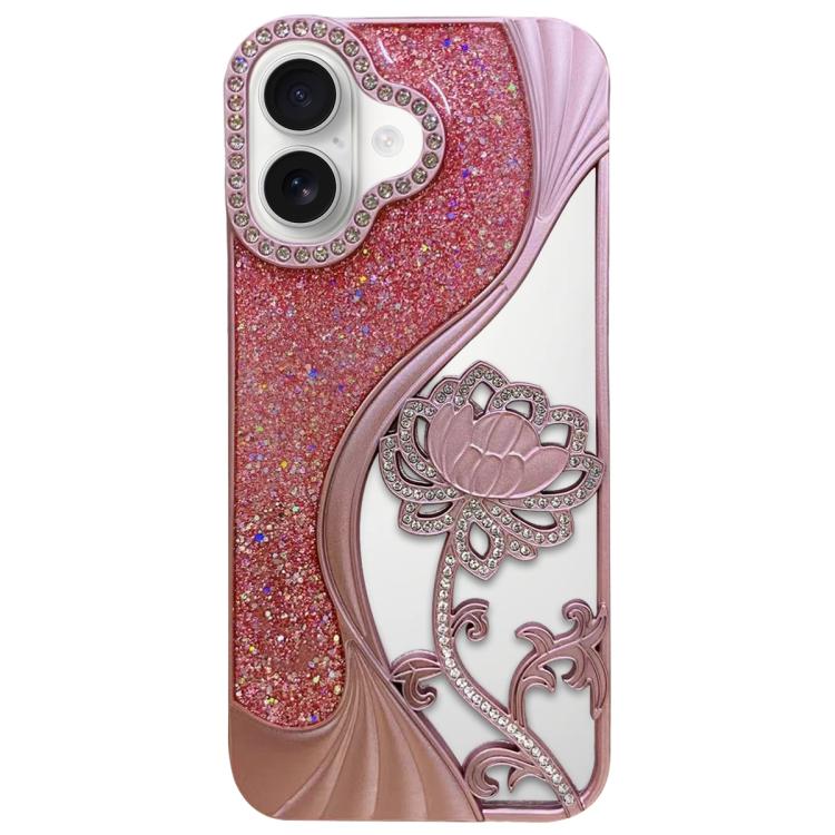 Electroplated TPU Lotus Hollow-carved  Rhinestone Glitter Phone Case, For iPhone 17 Pro Max, For iPhone 17 Pro, For iPhone 17, For iPhone 16 Pro Max, For iPhone 16 Pro, For iPhone 16, For iPhone 15 Pro Max, For iPhone 15 Pro