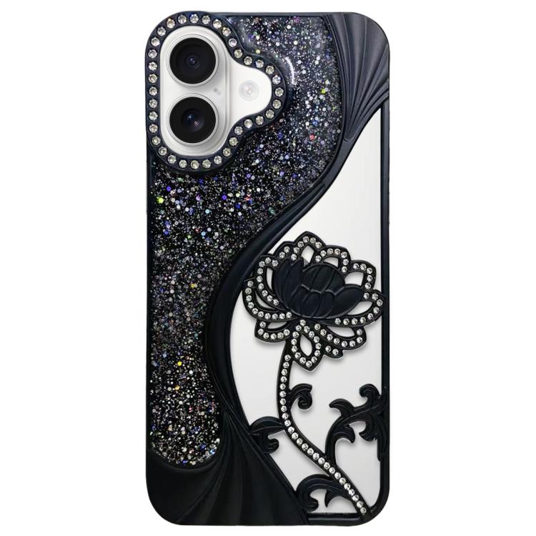 Electroplated TPU Lotus Hollow-carved  Rhinestone Glitter Phone Case, For iPhone 17 Pro Max, For iPhone 17 Pro, For iPhone 17, For iPhone 16 Pro Max, For iPhone 16 Pro, For iPhone 16, For iPhone 15 Pro Max, For iPhone 15 Pro