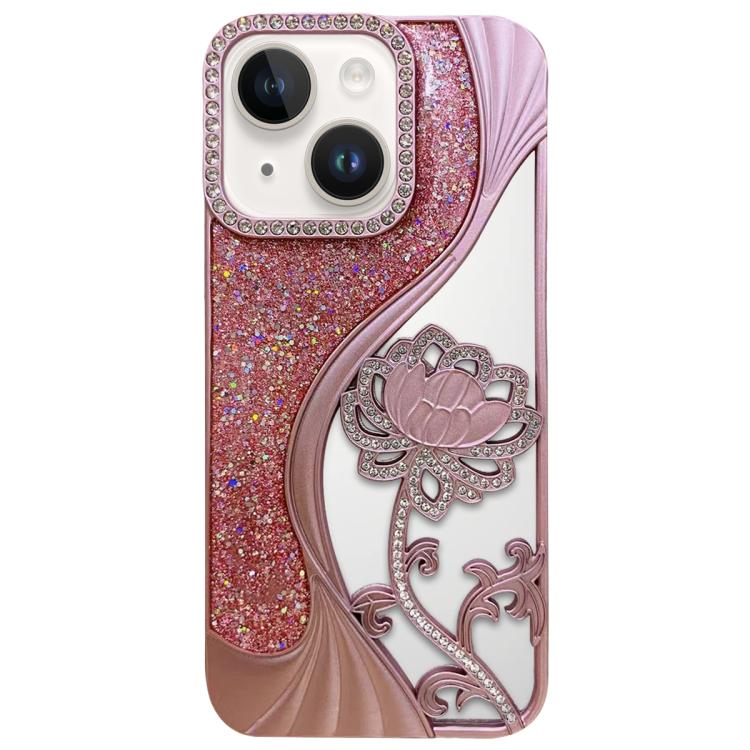 Electroplated TPU Lotus Hollow-carved  Rhinestone Glitter Phone Case, For iPhone 13, For iPhone 12, For iPhone 12 Pro Max, For iPhone 12 Pro, For iPhone 11 Pro Max, For iPhone 11
