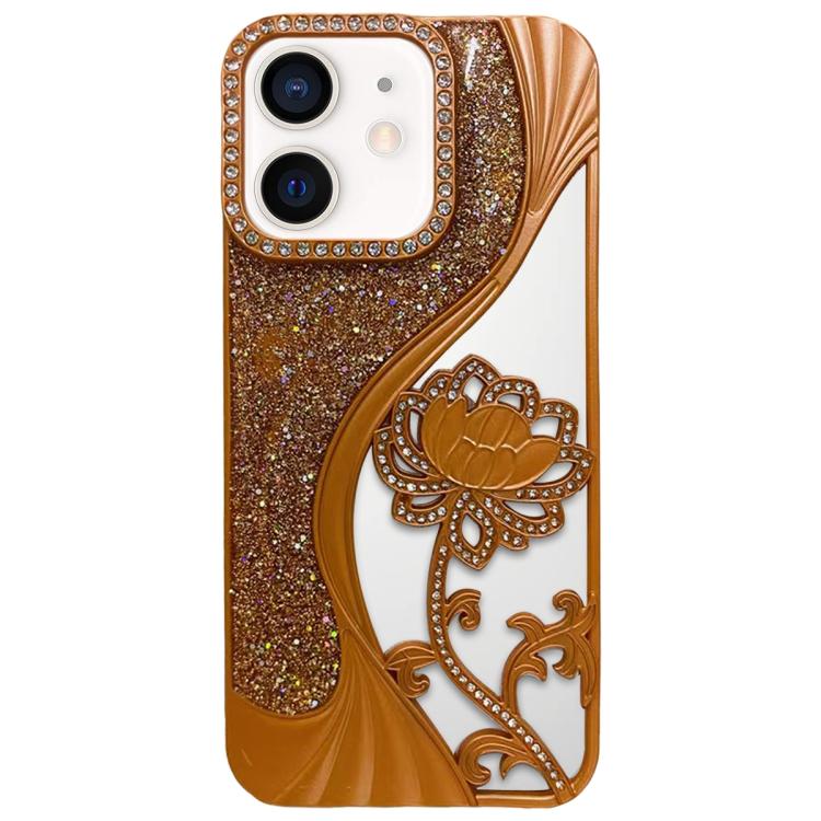 Electroplated TPU Lotus Hollow-carved  Rhinestone Glitter Phone Case, For iPhone 13 Pro, For iPhone 13, For iPhone 12, For iPhone 12 Pro Max, For iPhone 12 Pro, For iPhone 11 Pro Max, For iPhone 11