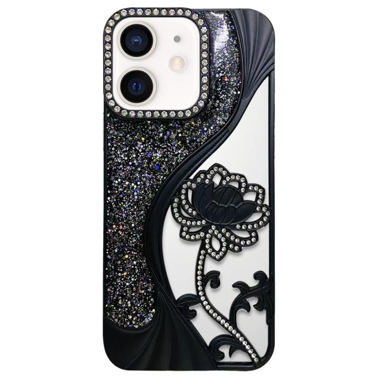 Electroplated TPU Lotus Hollow-carved  Rhinestone Glitter Phone Case, For iPhone 13 Pro, For iPhone 13, For iPhone 12, For iPhone 12 Pro Max, For iPhone 12 Pro, For iPhone 11 Pro Max, For iPhone 11