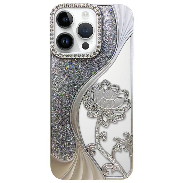 Electroplated TPU Lotus Hollow-carved  Rhinestone Glitter Phone Case, For iPhone 13 Pro, For iPhone 13, For iPhone 12, For iPhone 12 Pro Max, For iPhone 12 Pro, For iPhone 11 Pro Max, For iPhone 11