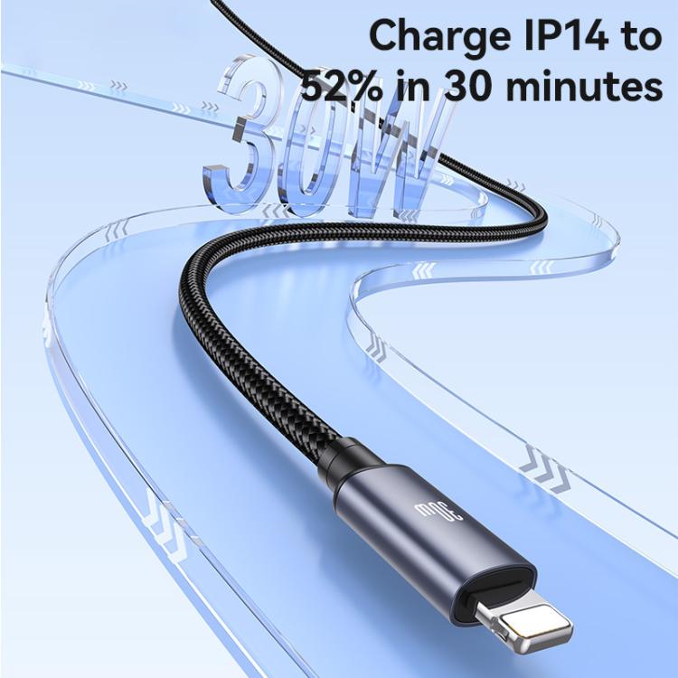 كابل بيانات شحن سريع من سبائك الألمنيوم USAMS SJ770 U91 بقوة 30 واط من نوع Type-C إلى 8 دبابيس، الطول: 1م، SJ770