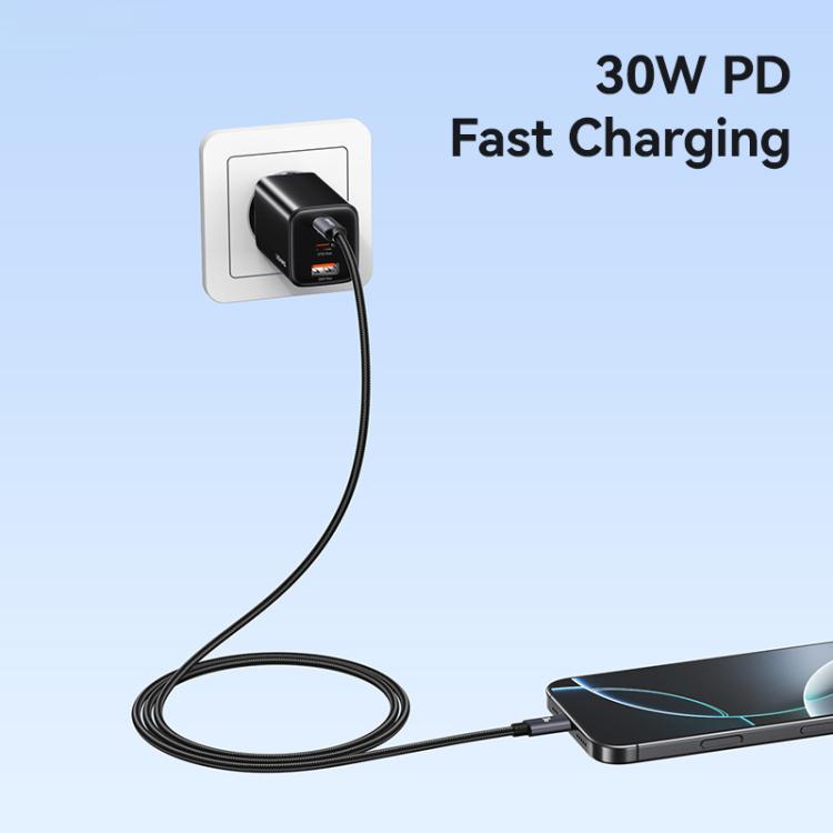 كابل بيانات شحن سريع من سبائك الألمنيوم USAMS SJ770 U91 بقوة 30 واط من نوع Type-C إلى 8 دبابيس، الطول: 1م، SJ770