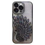 Electroplated TPU Peacock Relief Rhinestone Glitter Phone Case with Lens Film, For iPhone 17 Pro Max, For iPhone 17 Pro, For iPhone 17, For iPhone 16 Pro Max, For iPhone 16 Pro, For iPhone 16 Plus, For iPhone 16, For iPhone 15 Pro Max