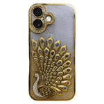 Electroplated TPU Peacock Relief Rhinestone Glitter Phone Case with Lens Film, For iPhone 17 Pro Max, For iPhone 17 Pro, For iPhone 17, For iPhone 16 Pro Max, For iPhone 16 Pro, For iPhone 16 Plus, For iPhone 16, For iPhone 15 Pro Max
