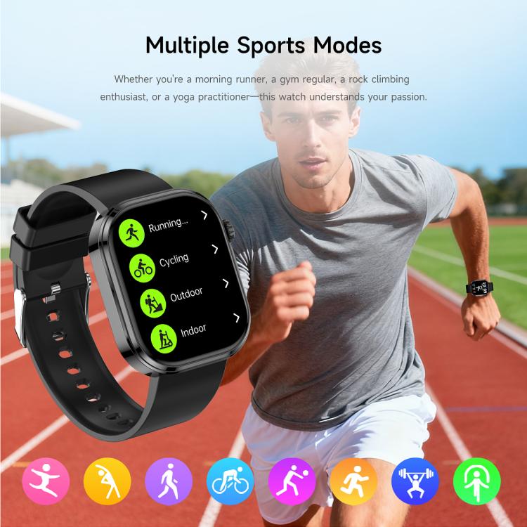 GE52 1.88-inch Full Touch HD Screen BT Call Smart Watch Silicone Strap, Supports Health Monitoring