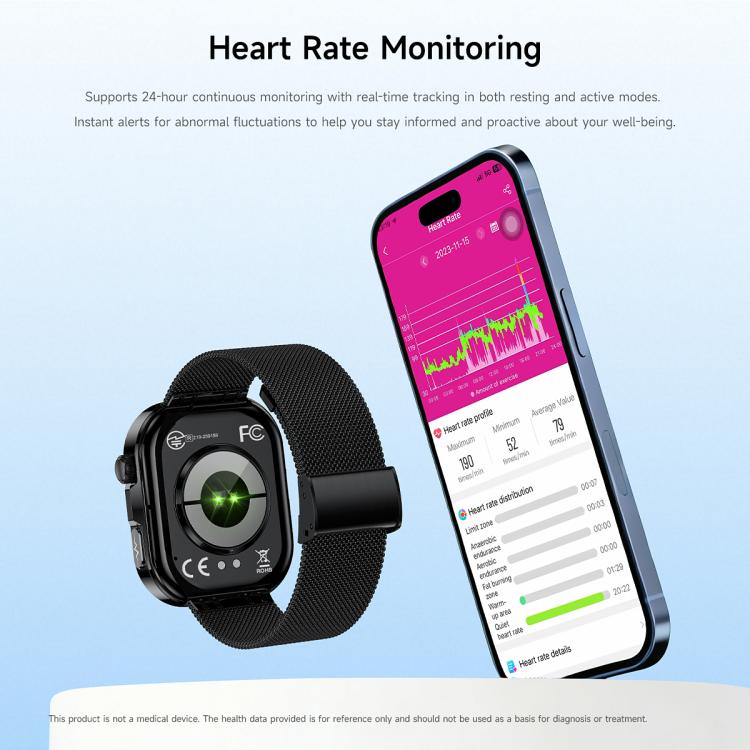 GE52 1.88-inch Full Touch HD Screen BT Call Smart Watch Silicone Strap, Supports Health Monitoring