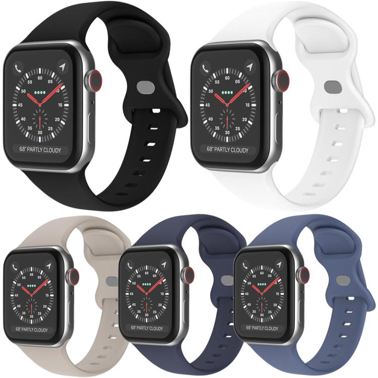 5 Pack xDfind Butterfly Buckle Silicone Watch Band, For Apple Watch 42 / 44 / 45 / 46 / 49mm, For Apple Watch 38 / 40 / 41 / S11 42mm