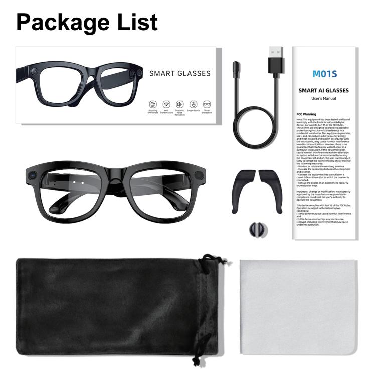 M01S 5MP Smart AI Camera Glasses Supports Voice Calls, Video Recording, WiFi Transmission