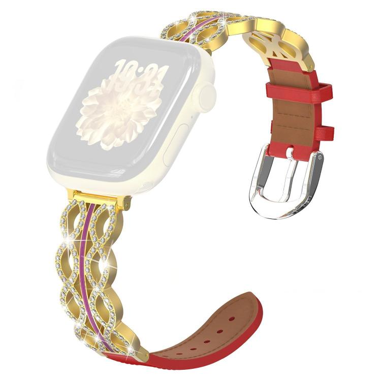 xDfind Diamant-Edelstahl-Hybrid-Uhrenarmband aus echtem Leder, für Apple Watch 42 / 44 / 45 / 46 / 49 mm, für Apple Watch 38 / 40 / 41 / S11 42 mm