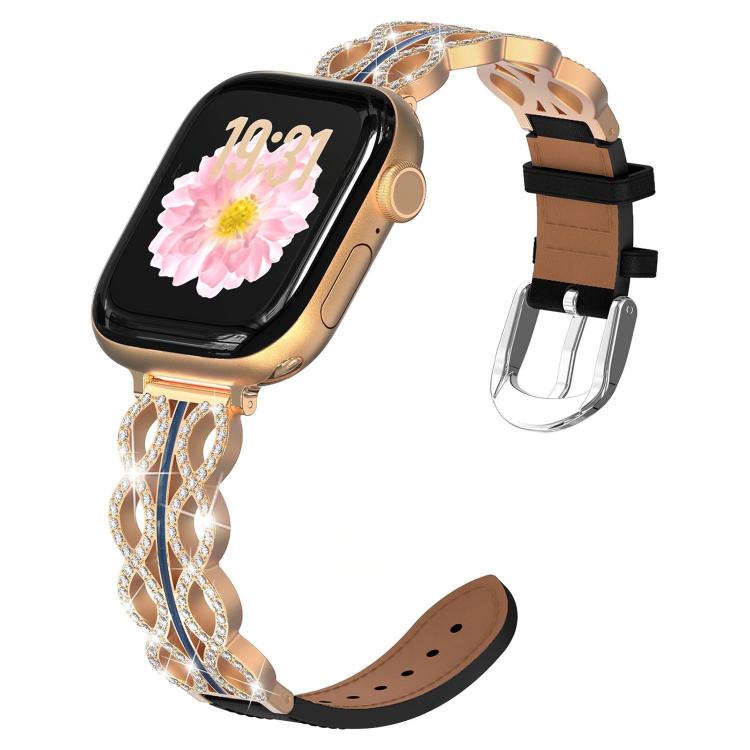 xDfind Diamant-Edelstahl-Hybrid-Uhrenarmband aus echtem Leder, für Apple Watch 42 / 44 / 45 / 46 / 49 mm, für Apple Watch 38 / 40 / 41 / S11 42 mm