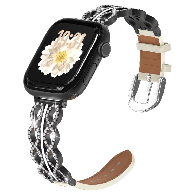 xDfind Diamant-Edelstahl-Hybrid-Uhrenarmband aus echtem Leder, für Apple Watch 42 / 44 / 45 / 46 / 49 mm, für Apple Watch 38 / 40 / 41 / S11 42 mm