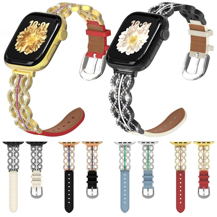 xDfind Diamant-Edelstahl-Hybrid-Uhrenarmband aus echtem Leder, für Apple Watch 42 / 44 / 45 / 46 / 49 mm, für Apple Watch 38 / 40 / 41 / S11 42 mm