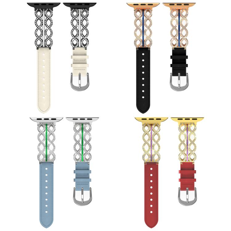 xDfind Diamant-Edelstahl-Hybrid-Uhrenarmband aus echtem Leder, für Apple Watch 42 / 44 / 45 / 46 / 49 mm, für Apple Watch 38 / 40 / 41 / S11 42 mm