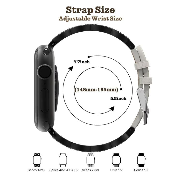 xDfind Diamant-Edelstahl-Hybrid-Uhrenarmband aus echtem Leder, für Apple Watch 42 / 44 / 45 / 46 / 49 mm, für Apple Watch 38 / 40 / 41 / S11 42 mm