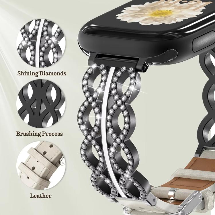 xDfind Diamant-Edelstahl-Hybrid-Uhrenarmband aus echtem Leder, für Apple Watch 42 / 44 / 45 / 46 / 49 mm, für Apple Watch 38 / 40 / 41 / S11 42 mm