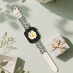 xDfind Diamant-Edelstahl-Hybrid-Uhrenarmband aus echtem Leder, für Apple Watch 42 / 44 / 45 / 46 / 49 mm, für Apple Watch 38 / 40 / 41 / S11 42 mm