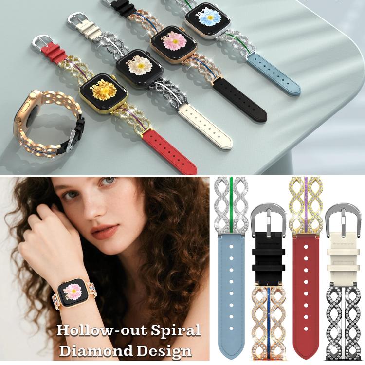 xDfind Diamant-Edelstahl-Hybrid-Uhrenarmband aus echtem Leder, für Apple Watch 42 / 44 / 45 / 46 / 49 mm, für Apple Watch 38 / 40 / 41 / S11 42 mm
