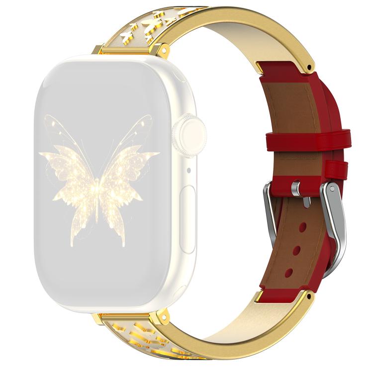 xDfind Butterfly Edelstahl-Hybrid-Armband aus echtem Leder, für Apple Watch 42 / 44 / 45 / 46 / 49 mm, für Apple Watch 38 / 40 / 41 / S11 42 mm