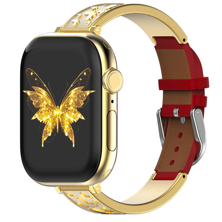 xDfind Butterfly Edelstahl-Hybrid-Armband aus echtem Leder, für Apple Watch 42 / 44 / 45 / 46 / 49 mm, für Apple Watch 38 / 40 / 41 / S11 42 mm