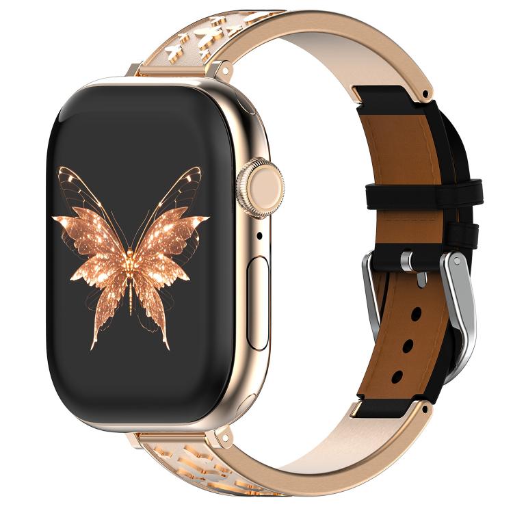 xDfind Butterfly Edelstahl-Hybrid-Armband aus echtem Leder, für Apple Watch 42 / 44 / 45 / 46 / 49 mm, für Apple Watch 38 / 40 / 41 / S11 42 mm