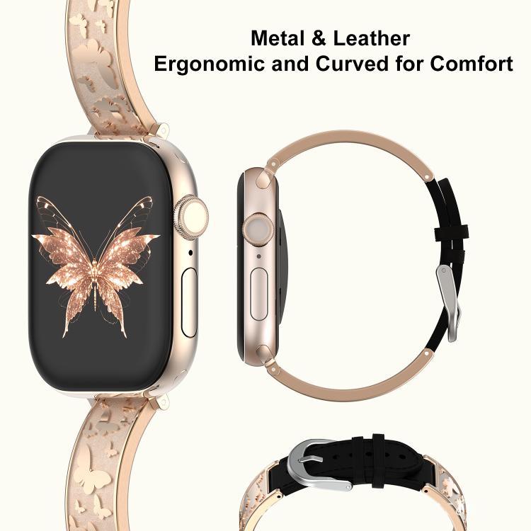 xDfind Butterfly Edelstahl-Hybrid-Armband aus echtem Leder, für Apple Watch 42 / 44 / 45 / 46 / 49 mm, für Apple Watch 38 / 40 / 41 / S11 42 mm