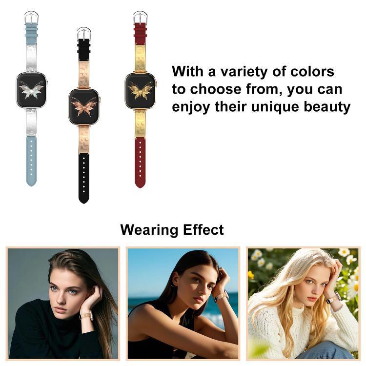 xDfind Butterfly Edelstahl-Hybrid-Armband aus echtem Leder, für Apple Watch 42 / 44 / 45 / 46 / 49 mm, für Apple Watch 38 / 40 / 41 / S11 42 mm
