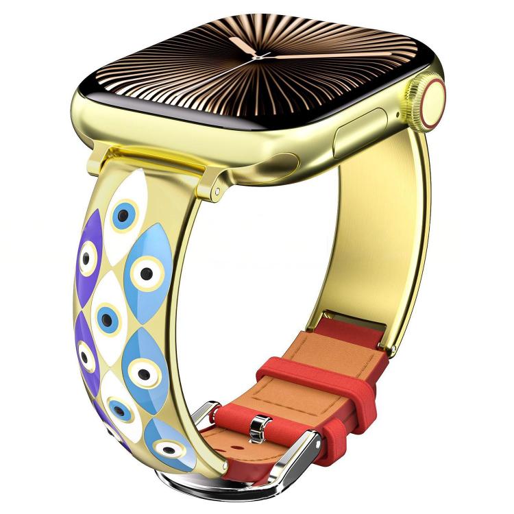 xDfind Evil Eye Stainless Steel Hybrid Genuine Leather Watch Band, For Apple Watch 42 / 44 / 45 / 46 / 49mm, For Apple Watch 38 / 40 / 41 / S11 42mm