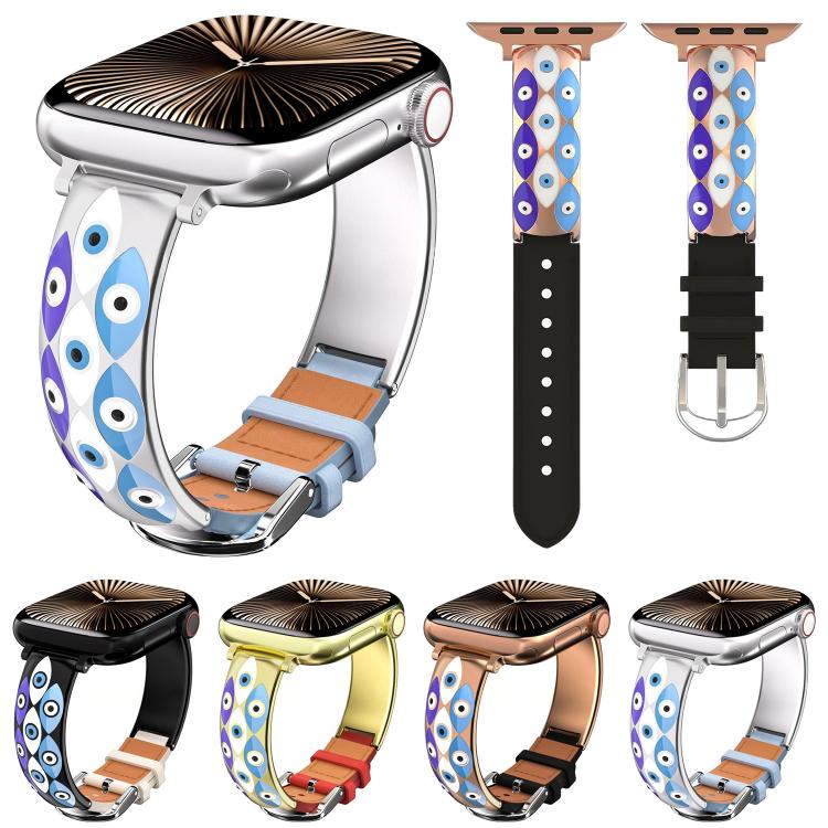xDfind Evil Eye Stainless Steel Hybrid Genuine Leather Watch Band, For Apple Watch 42 / 44 / 45 / 46 / 49mm, For Apple Watch 38 / 40 / 41 / S11 42mm