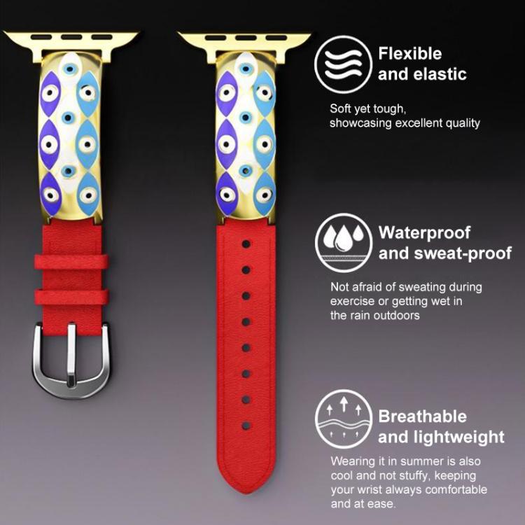 xDfind Evil Eye Stainless Steel Hybrid Genuine Leather Watch Band, For Apple Watch 42 / 44 / 45 / 46 / 49mm, For Apple Watch 38 / 40 / 41 / S11 42mm