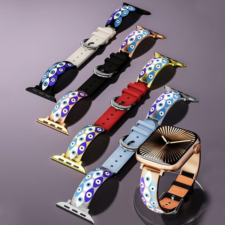 xDfind Evil Eye Stainless Steel Hybrid Genuine Leather Watch Band, For Apple Watch 42 / 44 / 45 / 46 / 49mm, For Apple Watch 38 / 40 / 41 / S11 42mm