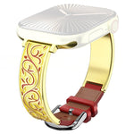 xDfind Retro-Armband mit floralem Muster aus Edelstahl und Echtleder, passend für Apple Watch 42 / 44 / 45 / 46 / 49 mm, Apple Watch 38 / 40 / 41 / S11 42 mm